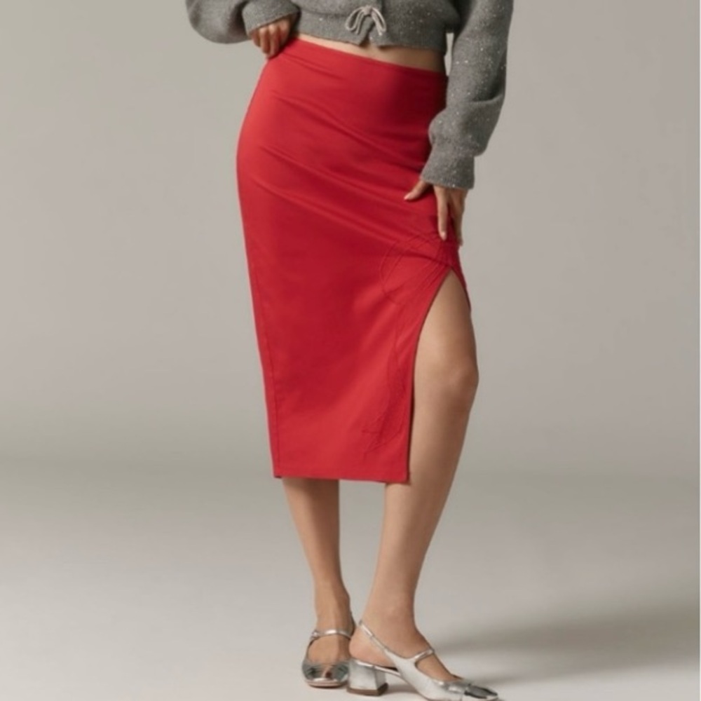 🟠NWT MAEVE by ANTHROPOLOGIE Bow Midi Pencil Skirt in Red